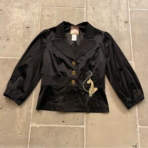 Y2K Baby Phat Satin Blazer Cat Gothic Embroidered Gold 2000s Size M
